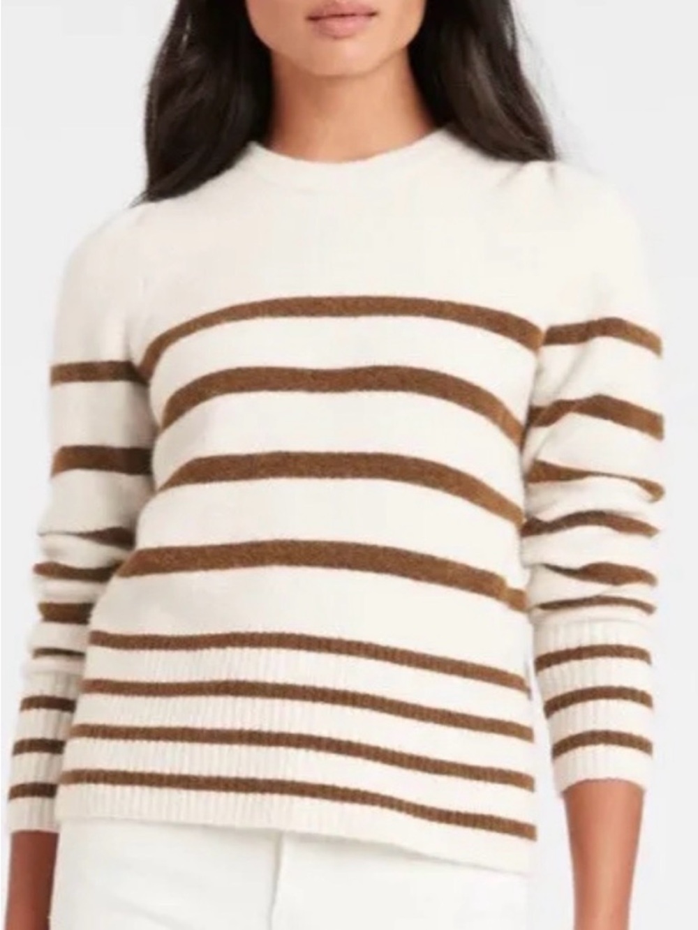 Banana Republic Cream and Brown Striped Crewneck Sweater alpaca wool medium